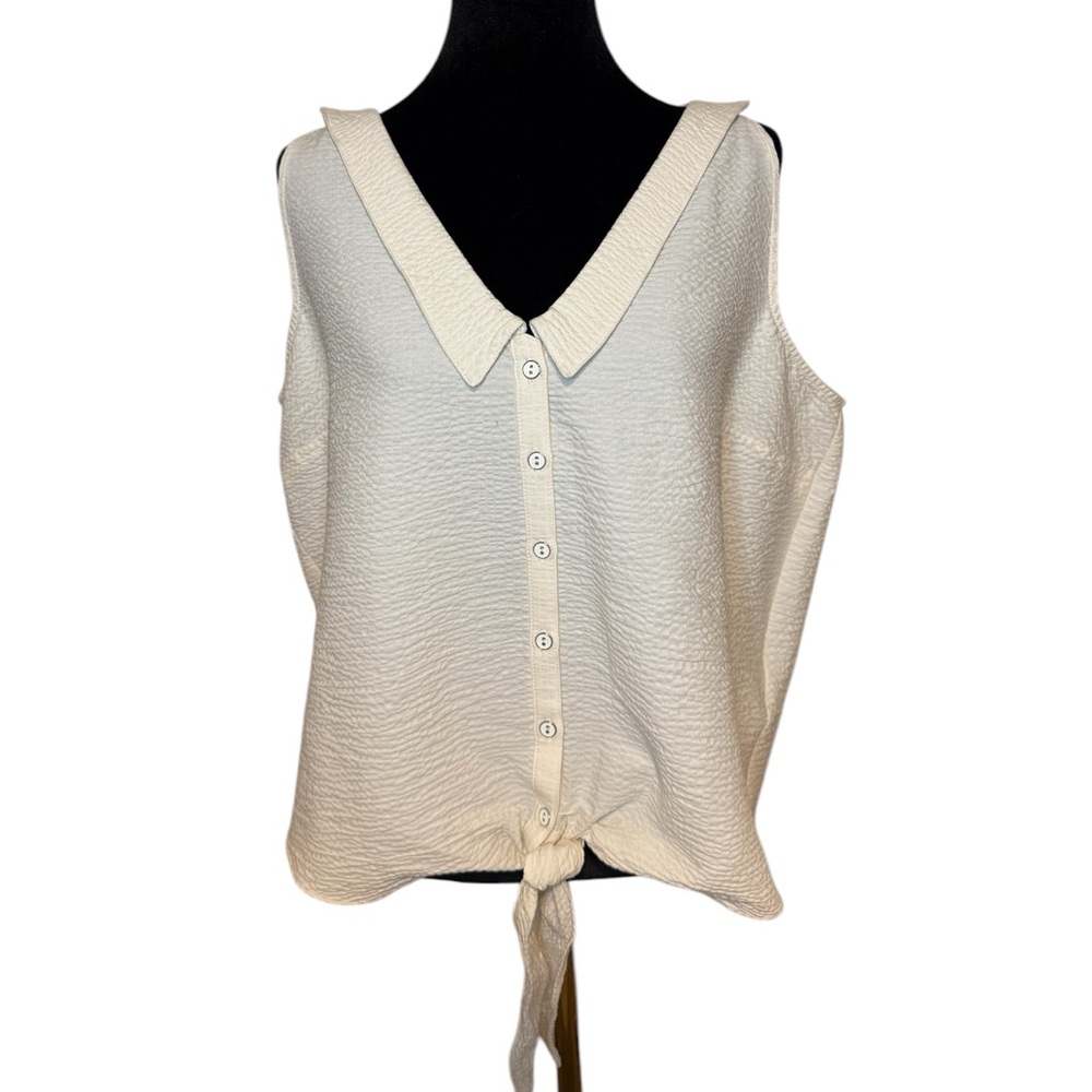 Anthropologie Pilcro Sleeveless Cream Button Down Blouse with Notched Collar